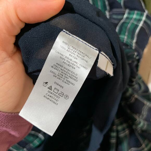 LOFT Dress Blue Green Plaid Shift Belted Short Sleeve Pleated Lined Size 2 - Picture 11 of 12